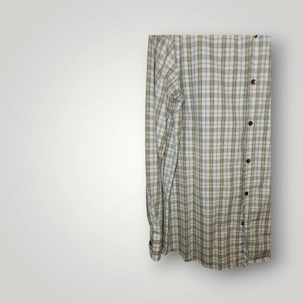 Banana Republic Classic Fit Mens tan Plaid Shirt Large Button Down Long Sleev